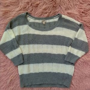 Plus Size Gray & White Striped Loose Knit Sweater